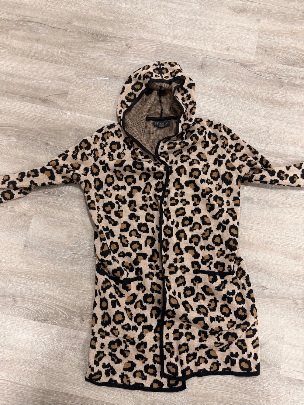 Rachel Zoe Leopard Hooded Coat in Tan and Black size small